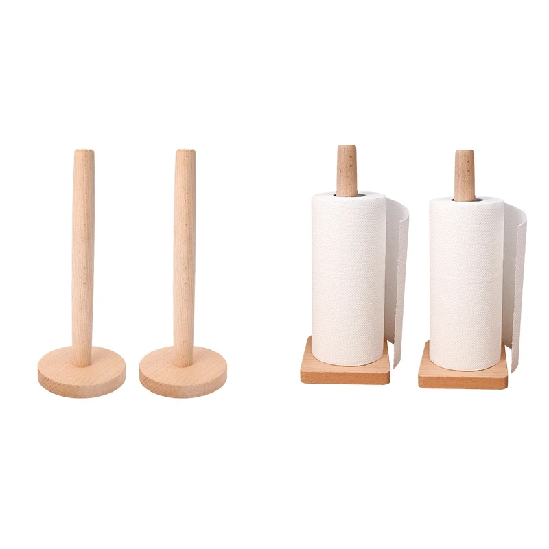 GTBL Kitchen Wooden Roll Paper Towel Holder Bathroom Paper Towel Vertical Stand Disposable Paper Towel Storage Accessories