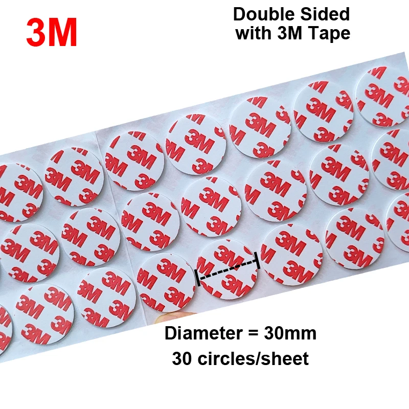 30circles/sheet, with 3M Double Sided Adhesive Glue Tape Round EVA Foam Disc Pads, diameter=30mm, 2mm Thick White Adhesive Spong