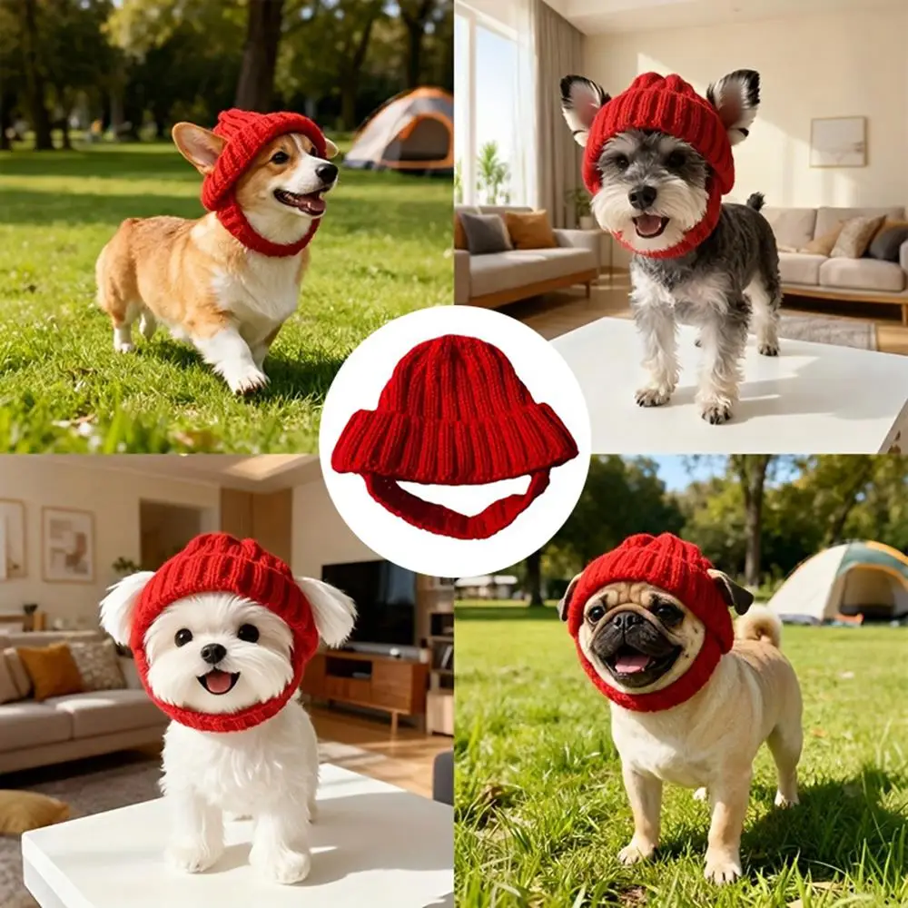 

Winter Knitted Windproof Pet Hat Warm Pet Headwear Dog Red Hat Knitted Dog Beanie Solid Color Hat For Puppy Cute Puppy Hat
