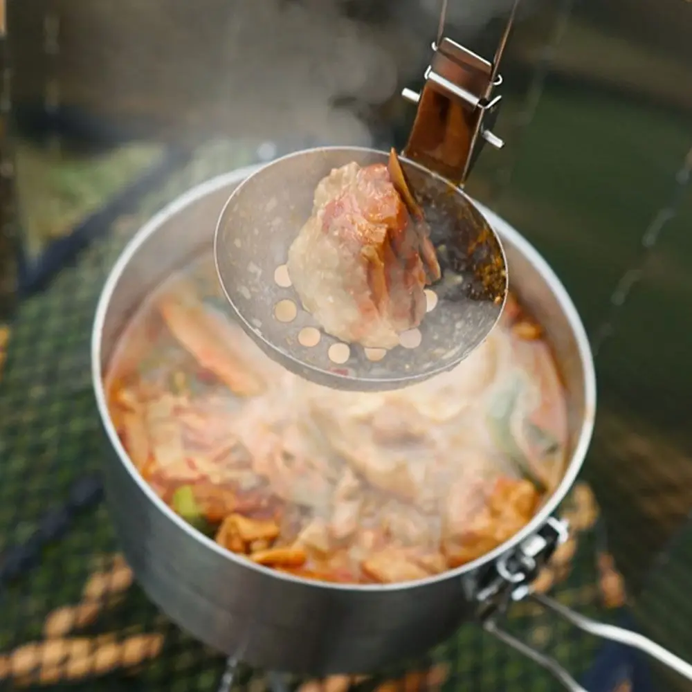 Portable Picnic Outdoor Tableware Travel Outdoor Tool Kitchen Tool Soup Ladle Foldable Spoon Colander Folding Spoon