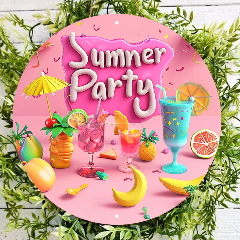 Circular Wall Decor for Summer Party, Aluminum Metal Sign, Weather Resistant, Textured Quality, Outdoor or Indoor Door Hanger