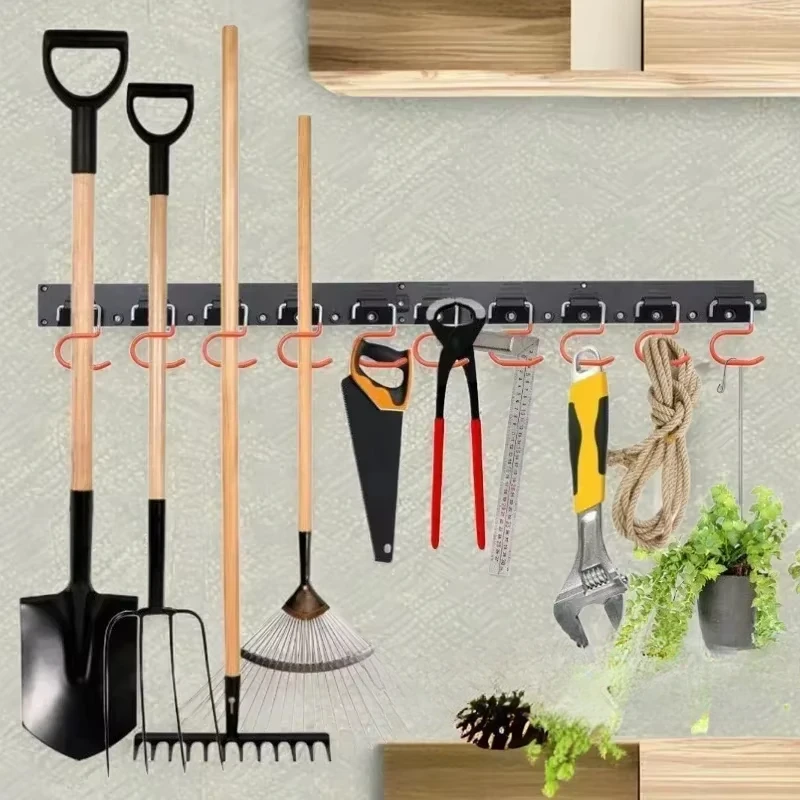 64 Inch Adjustable Storage System Wall Mount Garden Tool Organizer Tool Hangers for Mop Broom Holder Shovel Rake Broom