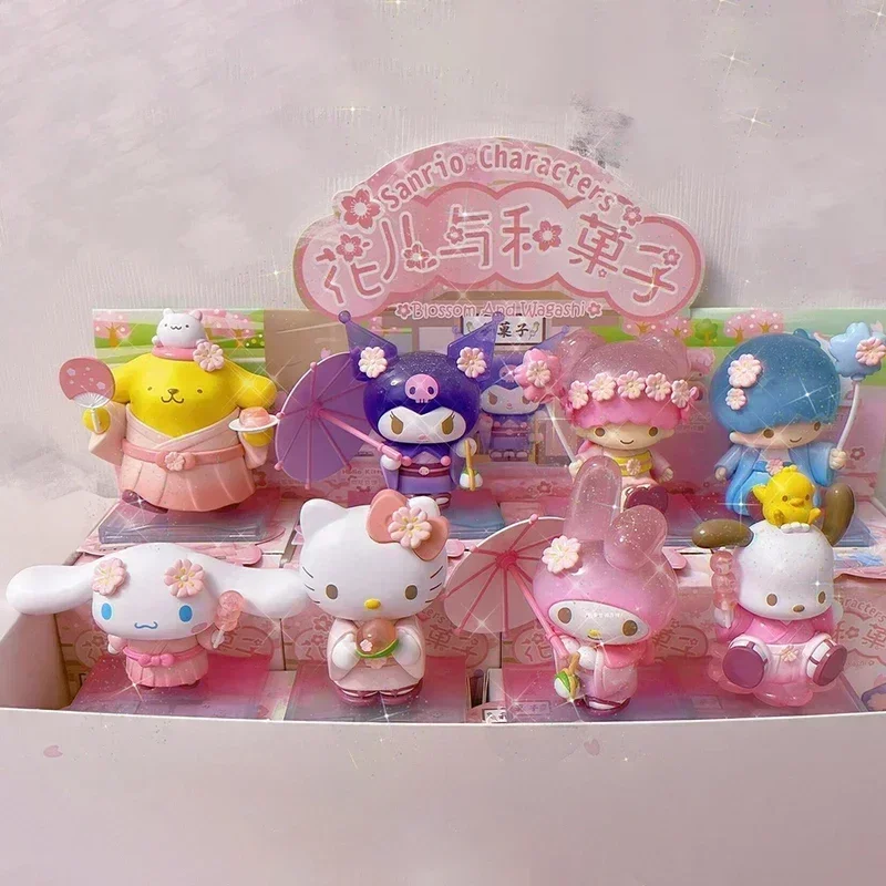 Sanrio Blossom & Wagashi Series Blind Box Toys Cute Kuromi My Melody  Action Anime Figure Model Mystery Box Suprise Gift