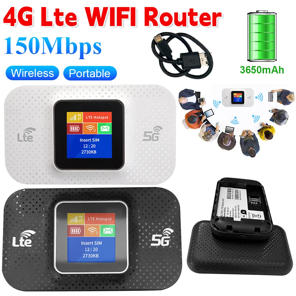 4G Lte Router Wireless Wifi Portable Modem Mini Outdoor Hotspot Pocket Mifi 150mbps Sim Card Slot Repeater 3650mAh WiFi Hotspot