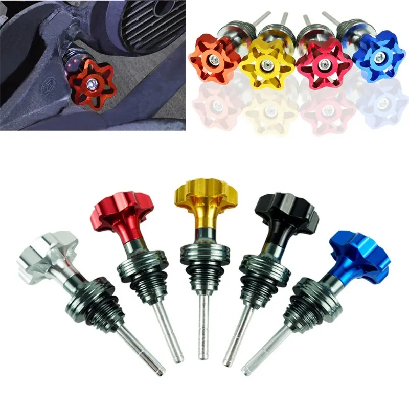 1pcs Scooter Motorcycle Engine Oil Dipstick Filler Cap Plug Engine Crankcase Oil Level Gauge Red Blue Black Gold Silver Aluminum