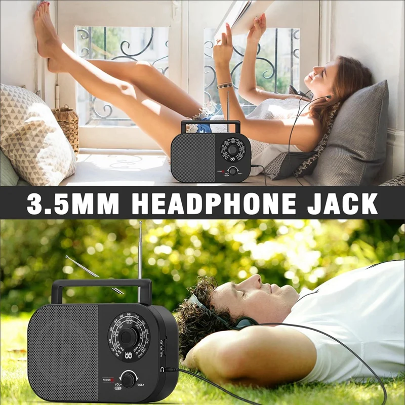 Radio portátil AM, FM, SW, Transistor, batería de alimentación de CC o CA, altavoz grande de 5W, perilla de sintonización grande, Radio de bolsillo para exteriores