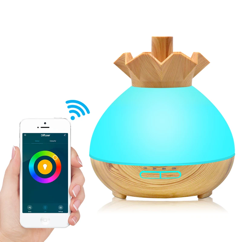 Smart WiFi Wireless Essential Oil Aromatherapy Diffuser Fit Alexa Google Wood Grain Air Humidifier Essential Oil Aroma Diffuser