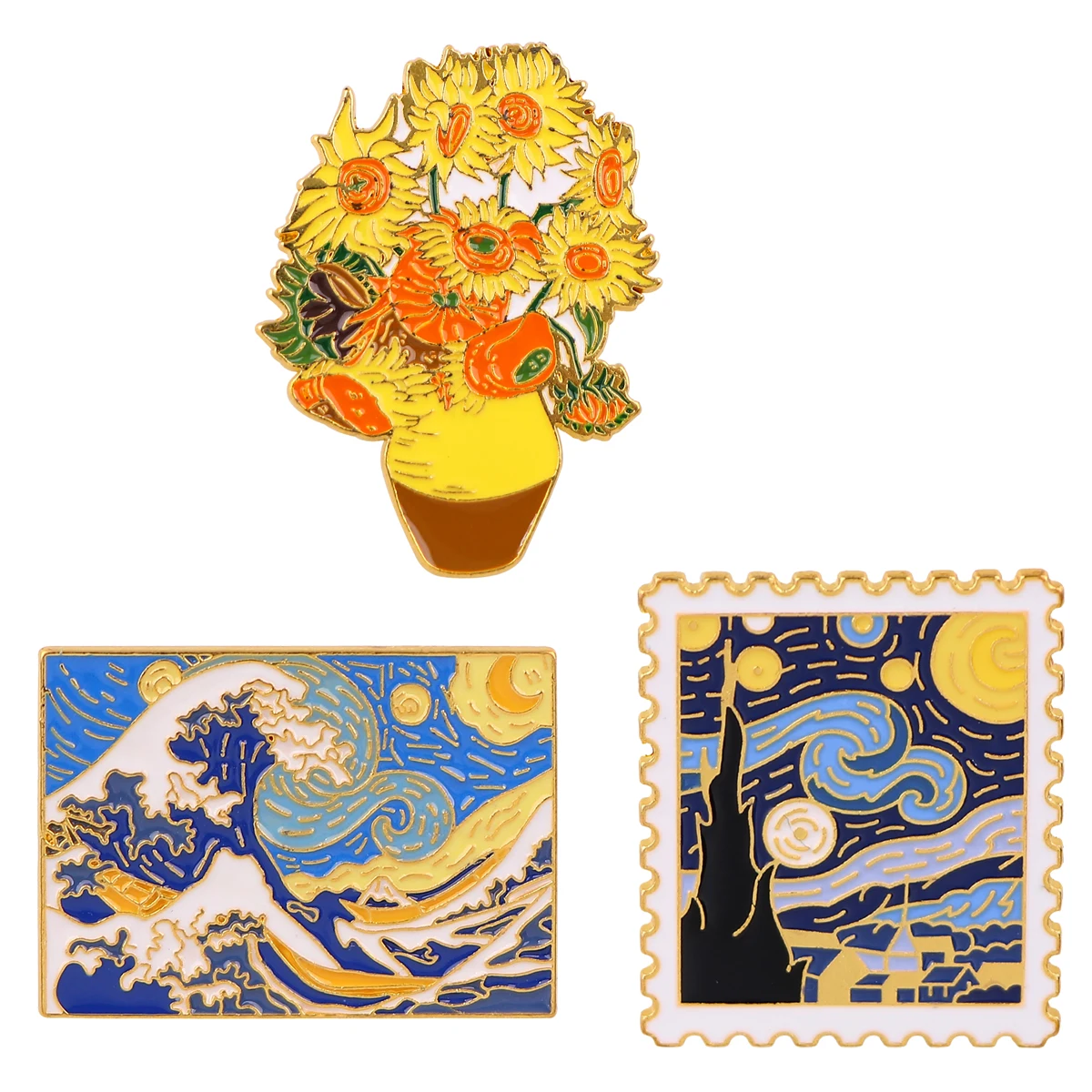 Van Gogh Badges on Backpack Starry Sky Enamel Pin Sunflower Brooches for Women Lapel Pins Cosplay Accessories Christmas Gift