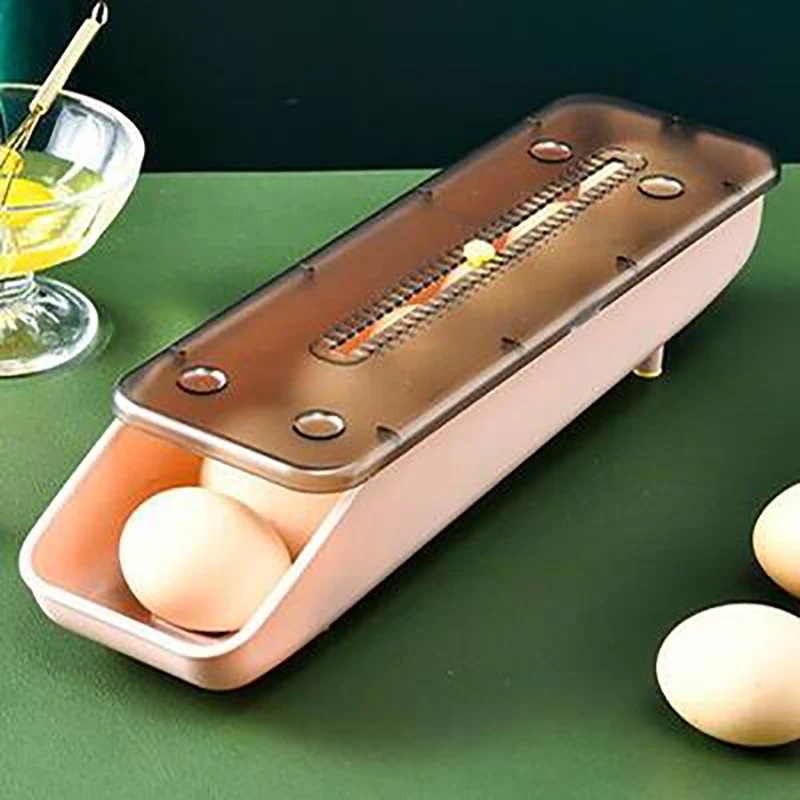 Slide Egg Storage Box Refrigerator Food Containers Organizer Holder Tray Dispenser Automatic Sliding Home Kitchen Gadgets