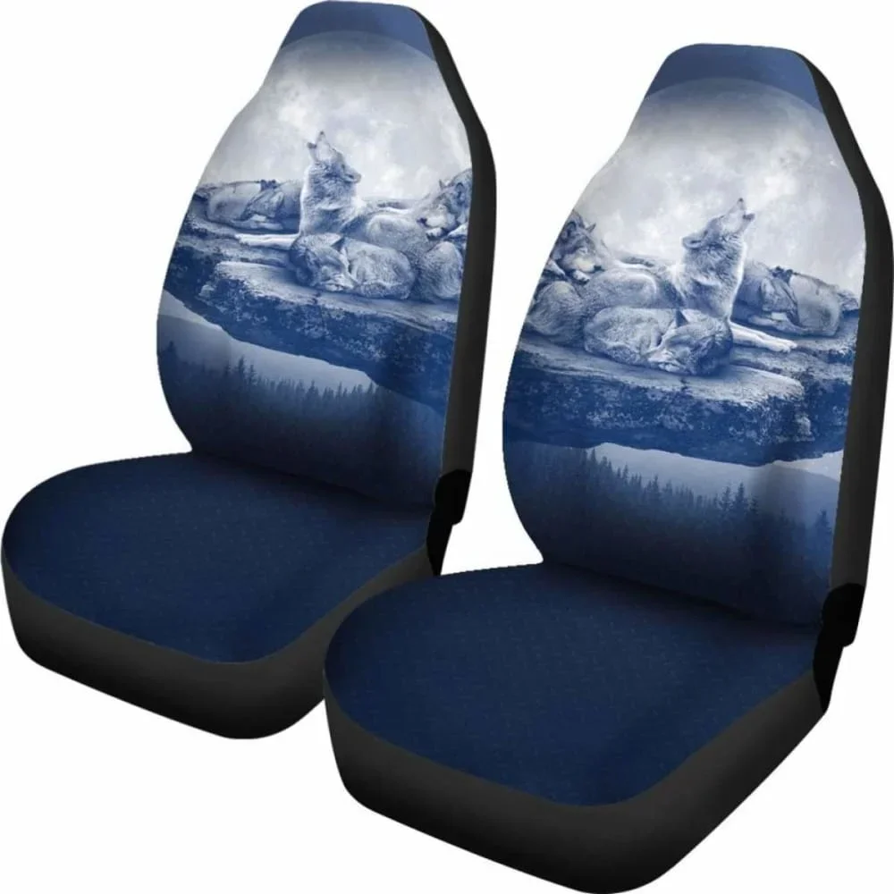 Wolf Car Seat Covers Family Blue 200904,Pack of 2 Universal Front Seat Protective Cover