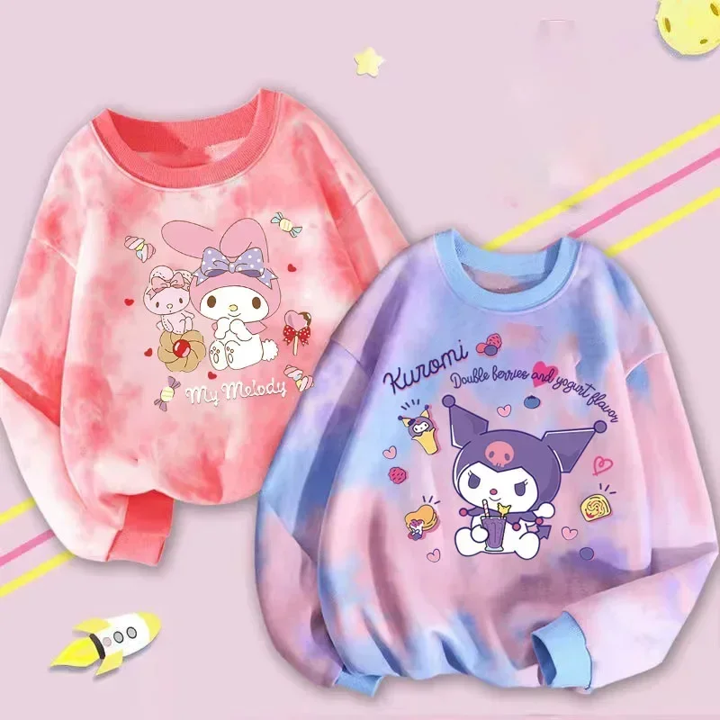 

Sanrio hello kitty Spring and Autumn Hoodie New kuromi Children's Sweater Fashion Girl Baby Tie-dye Cute Cartoon Top Jacket