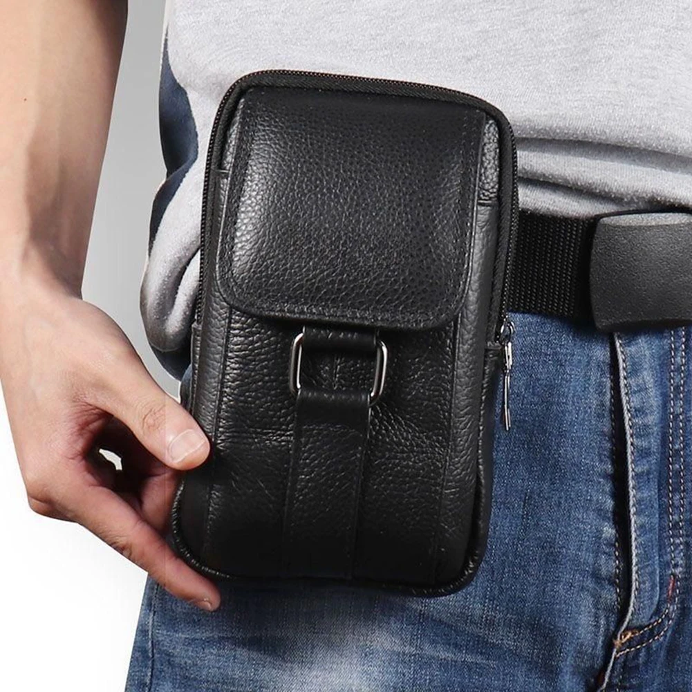 Portable Belt Waist Pack Cowhide Leather Belt Pouch Purse Fashion Simple Multi-pockets Casual for Outdoor Sport