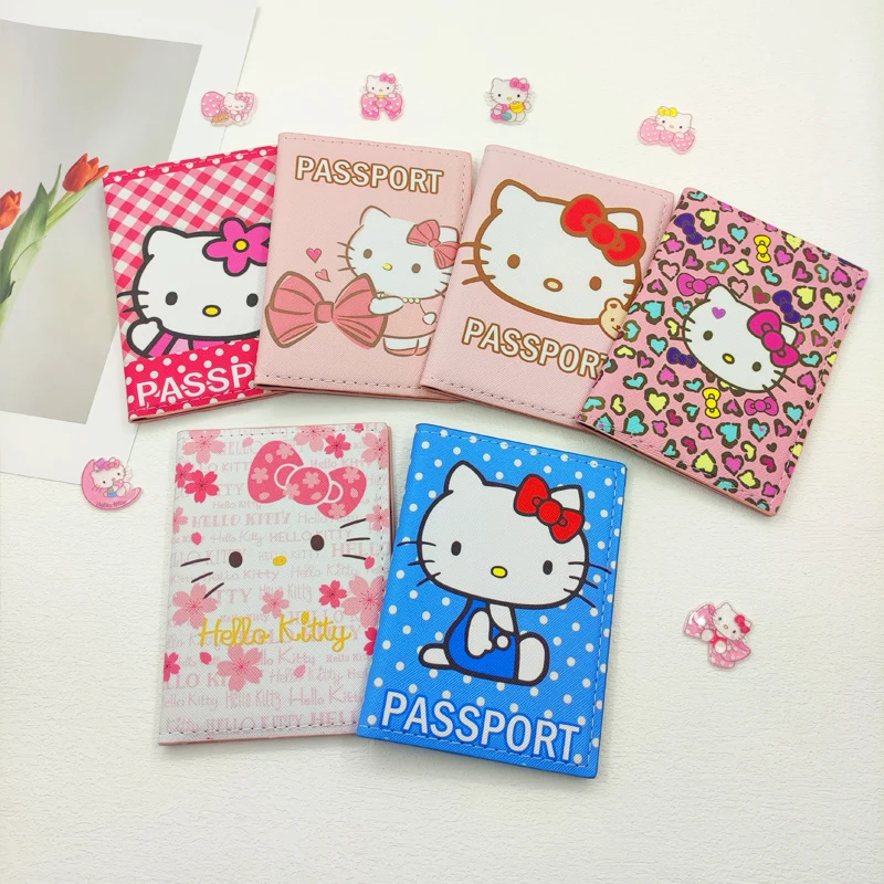 

Прекрасная обложка для паспорта Hello Kitty, держатель для кредитных карт, женская сумка Sanrio из искусственной кожи, женская сумка для паспорта, подарок