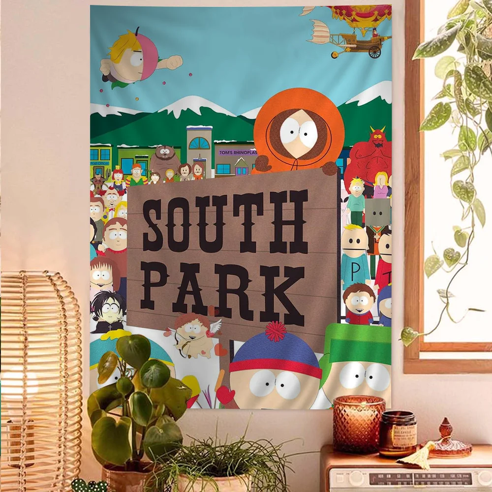 

S-South Cartoon P-Park DIY Wall Tapestry Hippie Flower Wall Carpets Dorm Decor Wall Art Decor