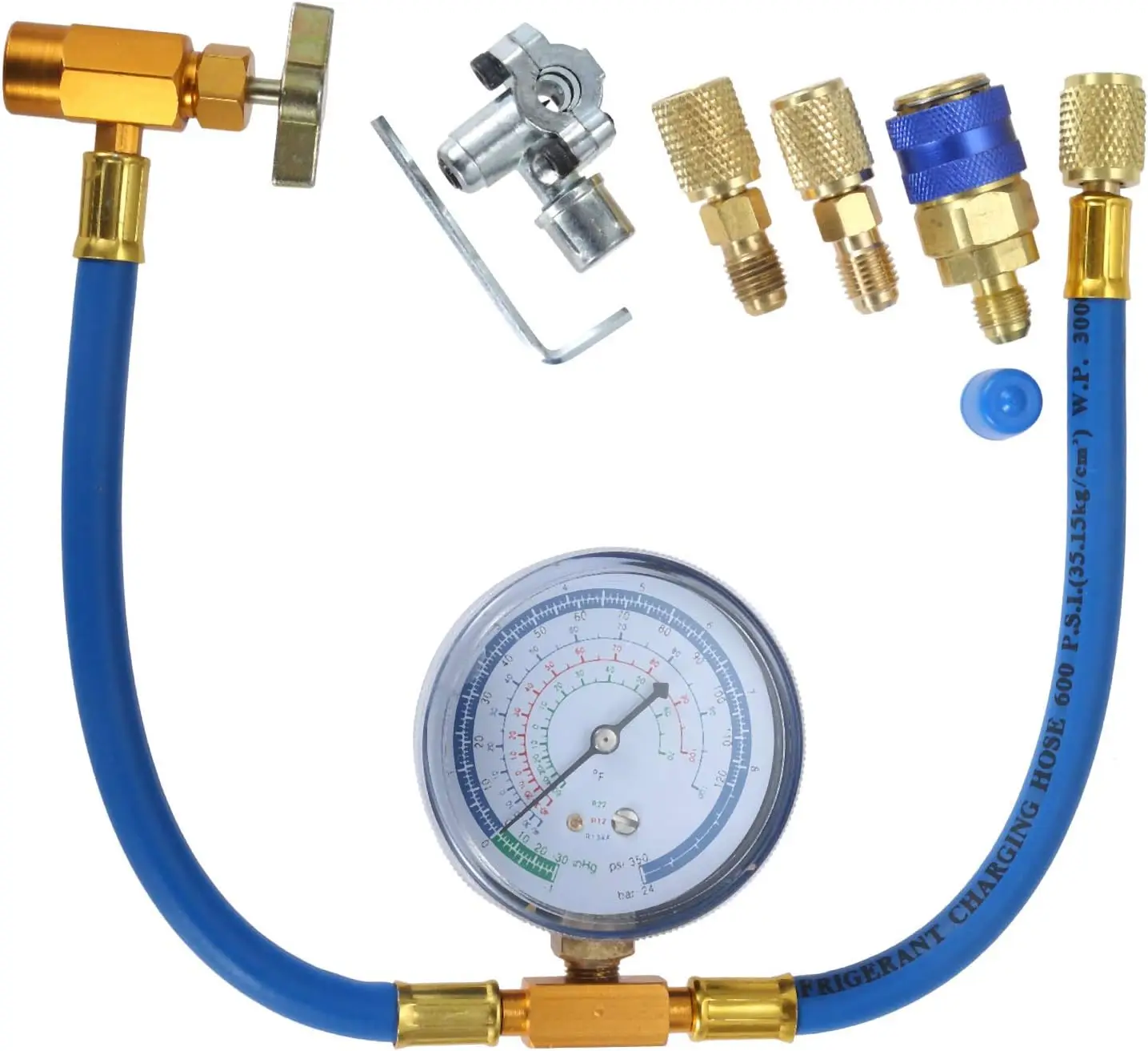 

R134A Charging Hose Kit with BPV31 Piercing Valve Low Side Quick Couple 1/4" To 1/4" and 1/4" Male 5/16" FemaleAdapter for AC