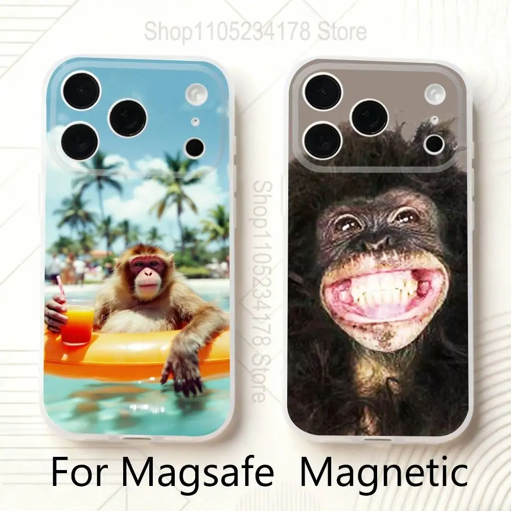 

Funny Monkey MEME Phone Case For iPhone 14,16,12,17,13,15,11 Max,Pro,Mini,Plus,Air,E Magnetic Frosted