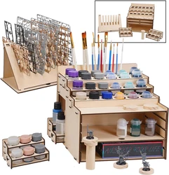 OPHIR Wooden Paint Organizer for 36 Holes of Paints and 36 Holes of Paint Brushes Large Storage wtih Model Pieces Shelf  MG064