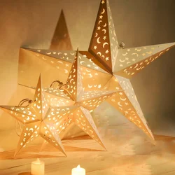 30-75cm Christmas Hollow Star Hanging Pendant Window Grille Christmas Decoration for Home 2025 Paper Lampshade Wedding Xmas Gift
