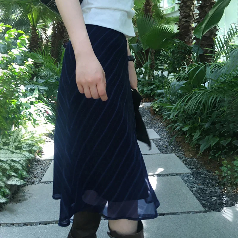 Falda ceñida a rayas Vintage con lazo, diseño de bloques de Color, ropa informal de fiesta, falda Midi de estilo dulce y picante a la moda