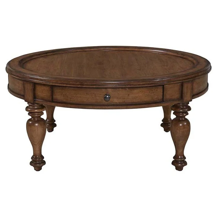 Mesa de centro redonda de madeira maciça para sala de estar, país americano, mesa de chá neoclássica europeia
