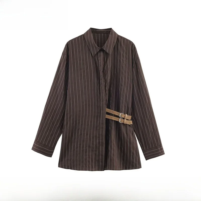 

Faionable Simple ZR Sle Striped irt Women's Autumn Winter New Arrival Polyester Fiber Long Sve Button up Loose Fit