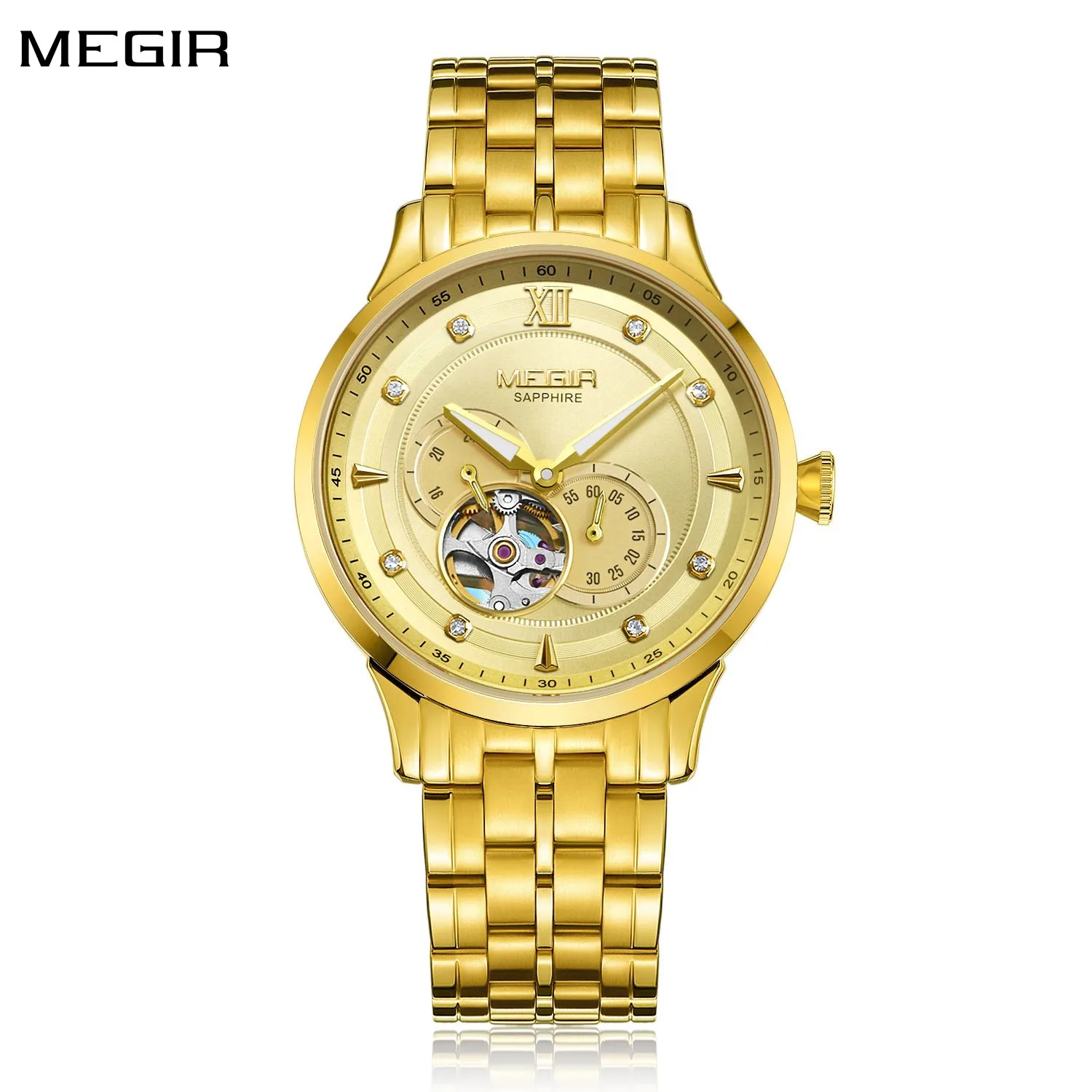 

MEGIR Luxury Men Watches Stainless Steel Automatic Mechanical Watch Sapphire Steel Case Business WristWatch Montre Homme