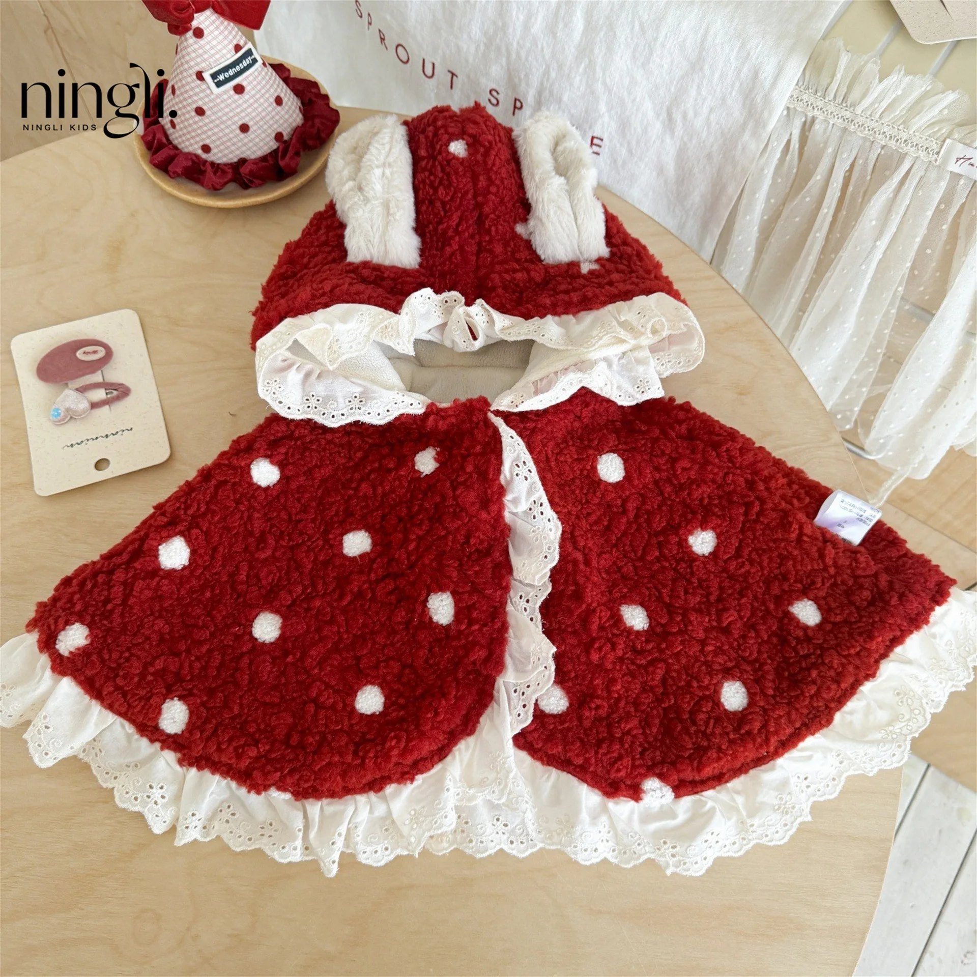 Christmas Cloak, Autumn and Winter Outdoor Children's Windproof Cloak, Girls' Velvet Jacket, Winter Baby Girl Windproof Shawl