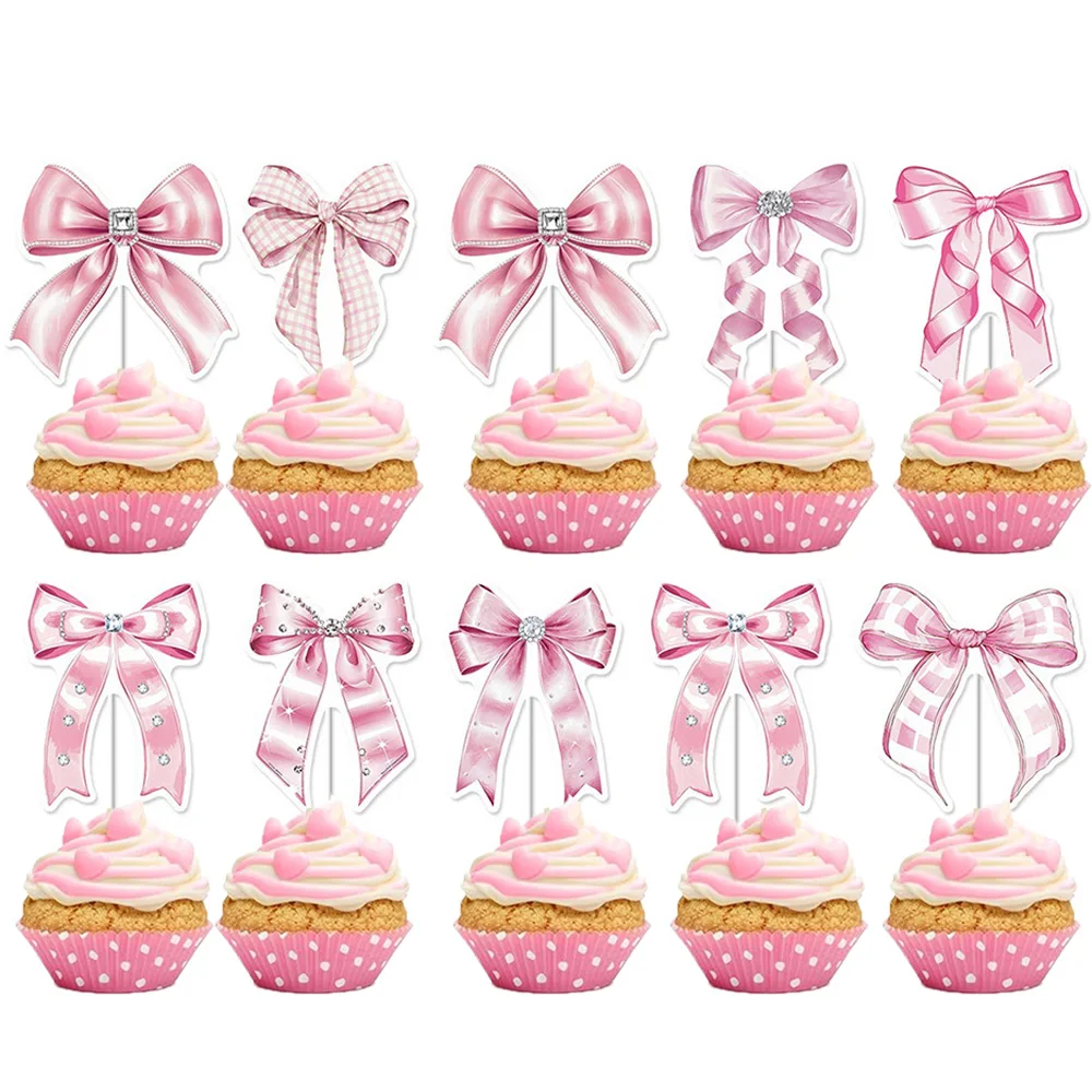 Pink Bow Birthday Cake Toppers for Women Bowknot Cake Decorations Cupcake Topper Wedding Pink Bows Cake Decor Girl Baby Shower