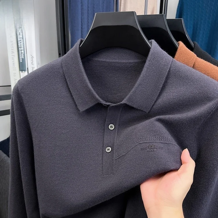 

Men's Long Sve T-irt Ne Knitted Thin 330g Mid-Year Base Layer Dad's Sle Faion Urban Spring Autumn Wool Blend