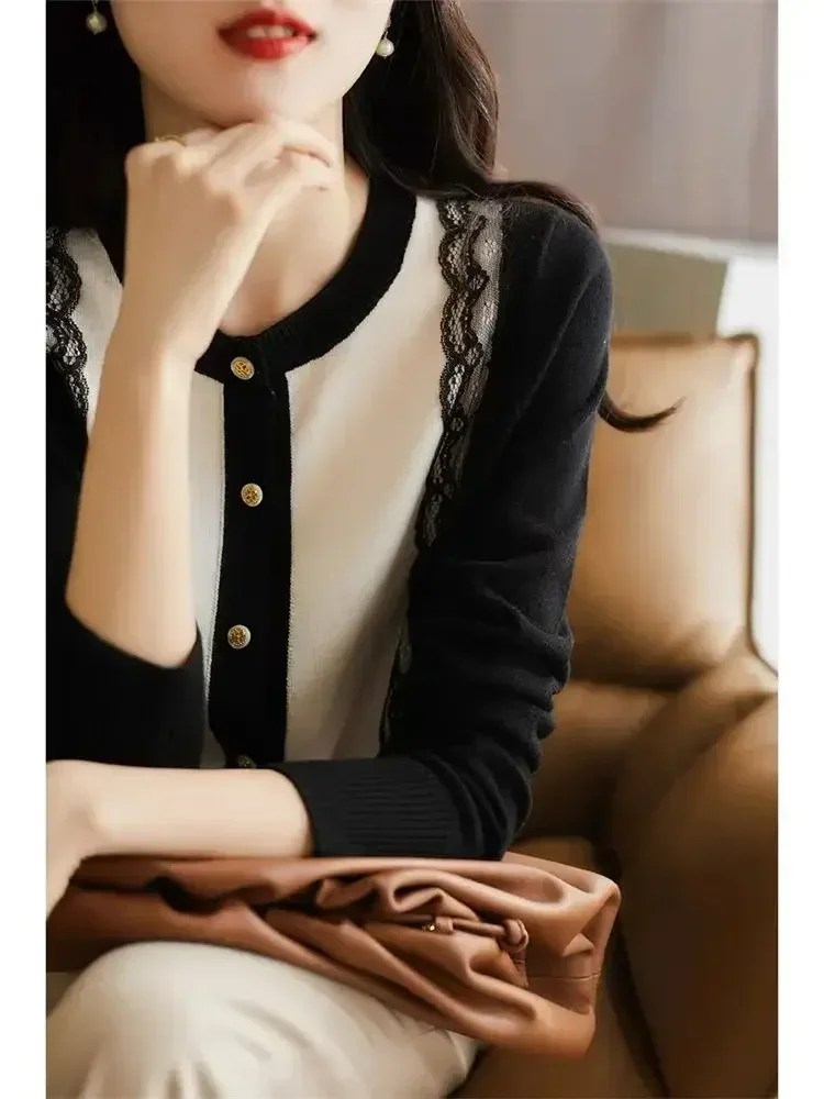 니트 가디건 의류 얇은 스웨터 경량 가디건 여성용 라운드 넥 패션 탑 레이스 니트 루즈핏 아우터 2025