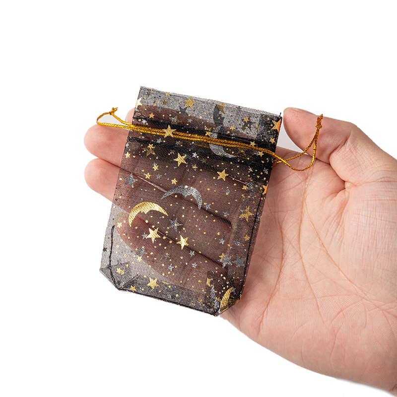 50PCS Mix Moon Stars Drawstring Organza Bags Jewelry Gift Bags Pouches Gold Star Organza Favor Pouches สำหรับงานแต่งงานคริสต์มาส