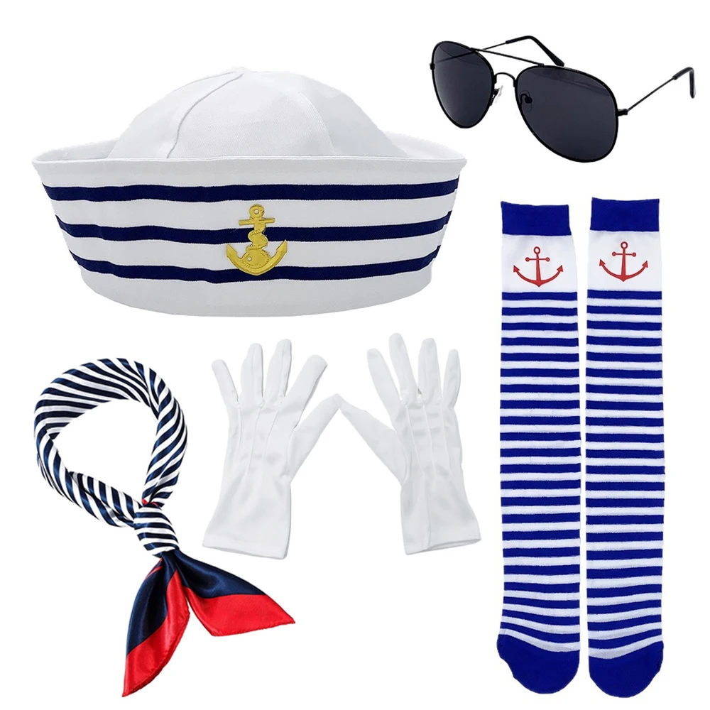 Yacht Party Sailor Cosplay Accessory Set For Women Round Naval Hat, Scarf, Stockings,Gloves Performance Set Clothing Accessories view 4