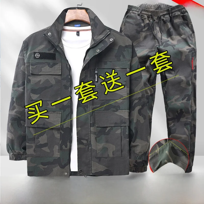 

Весенне-осенний камуфляжный рабочий костюм унисекс из чистого хлопка, эластичный, с защитой от ожогов, износостойкий, для авторемонта и строительства