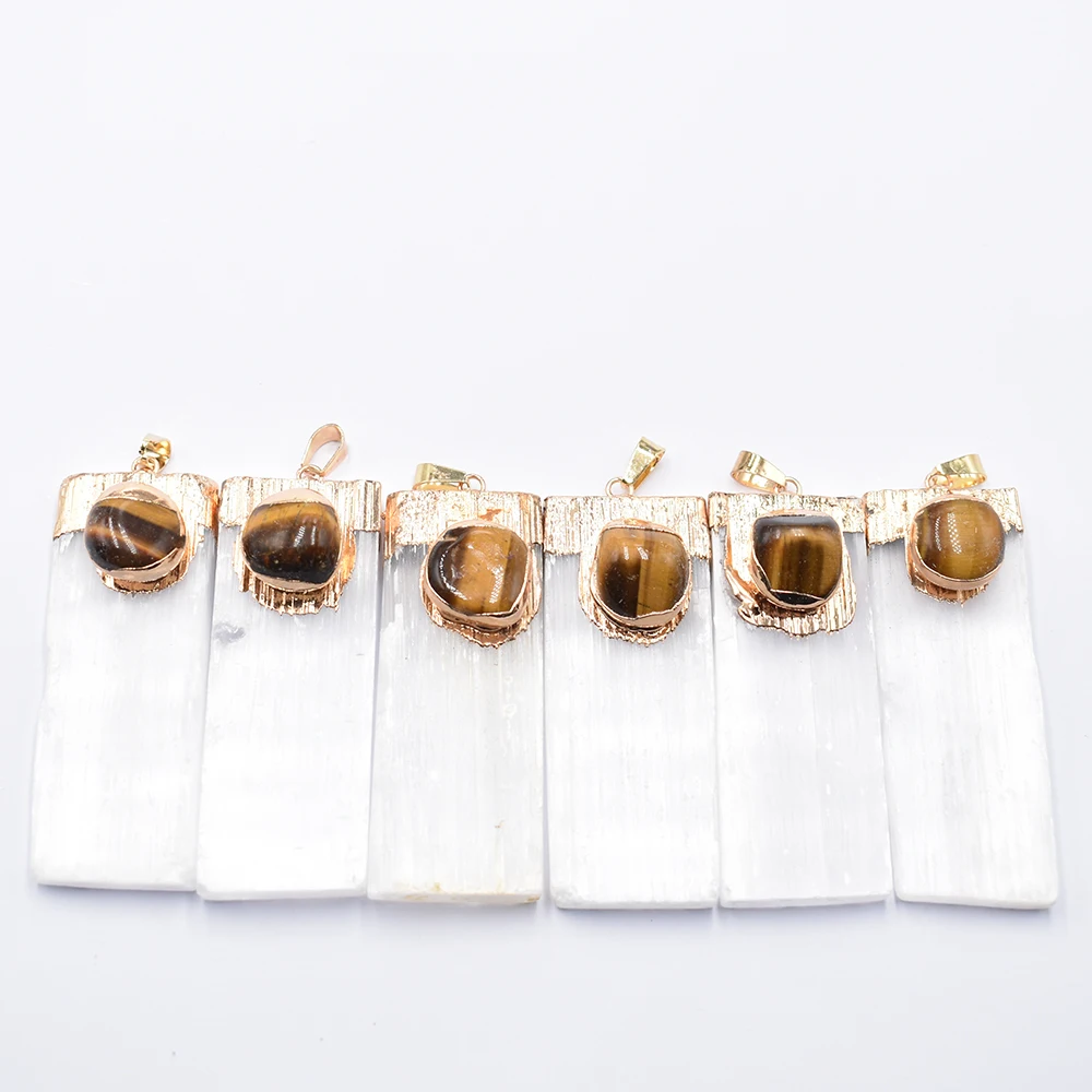 wholesale 6pcs/lot natural Selenite Plaster tiger eye stone red onyx Pendants Rock Mineral Specimen Jewelry Reiki Healing Energy view 4