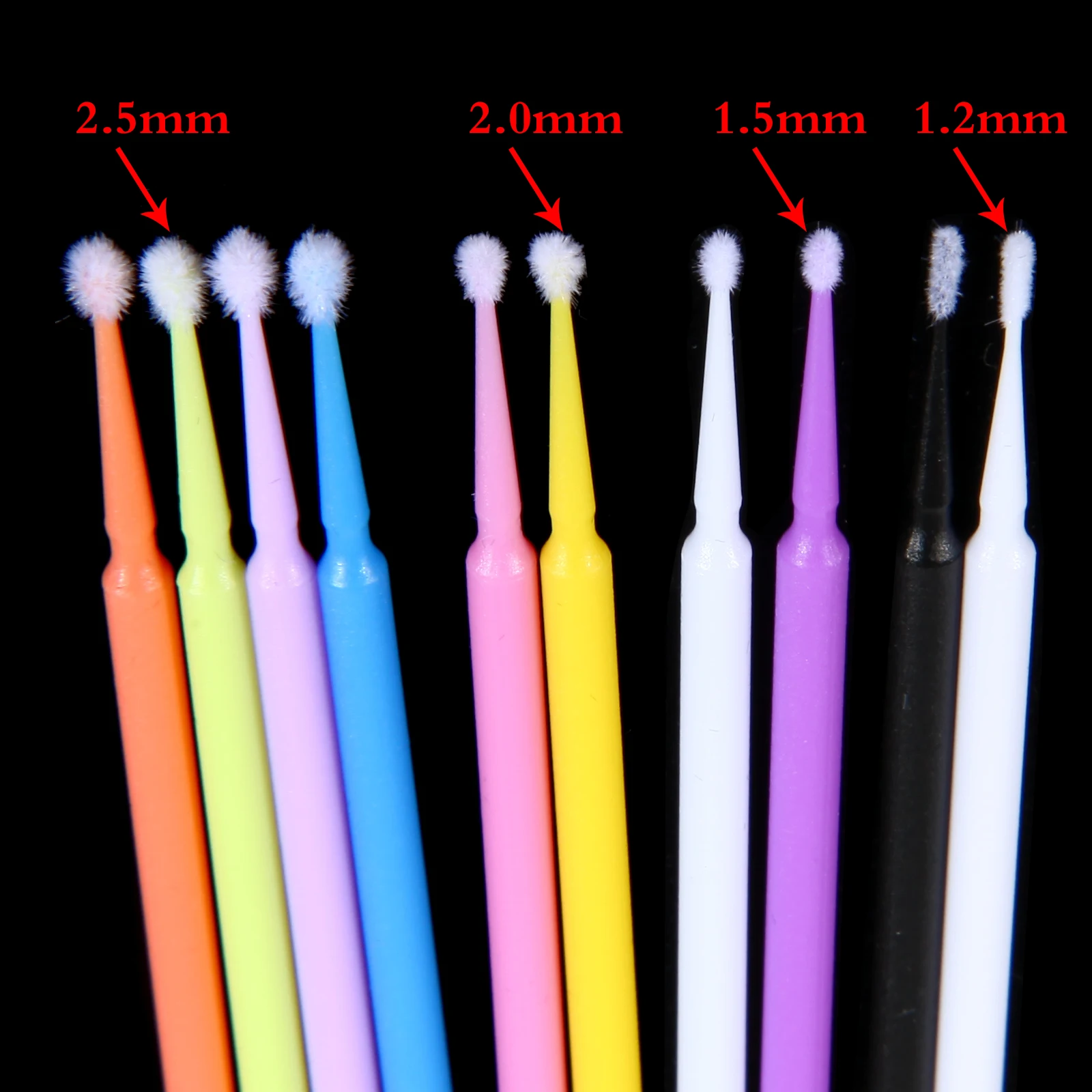 100 sztuk wymazów dentystycznych jednorazowy aplikator Micro Brush w kolorach 2.5MM/2MM/1.5MM/1.2MM