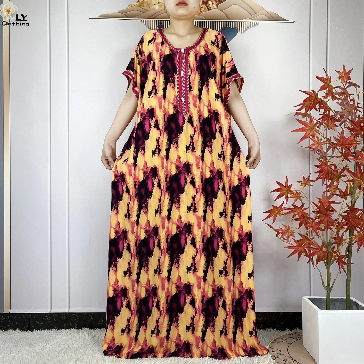 2024 Newest Abayas For Women African Dashiki Printed Short Sleeve Cotton Loose Summer Femme Robe Dubai Islam Dresses With Scarf