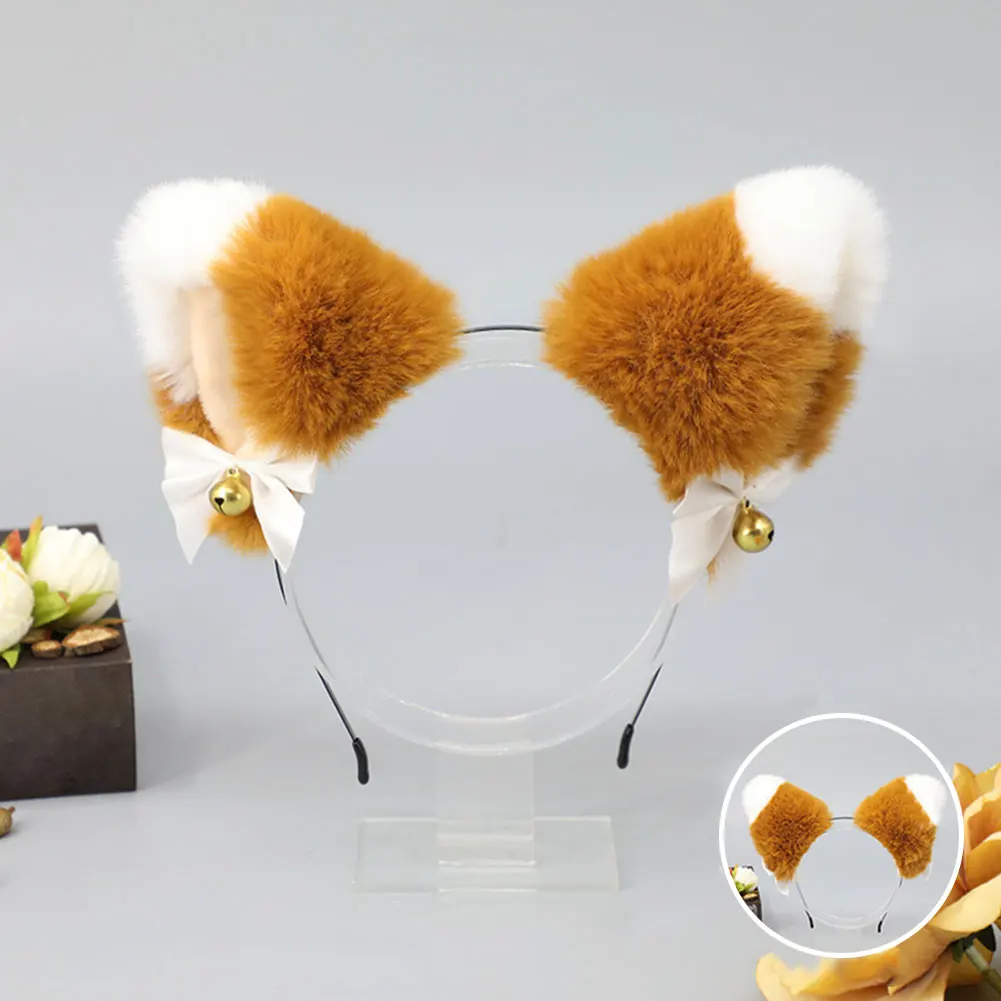Diadema de piel sintética con orejas de gato y zorro para mujer y niña, tocado de Cosplay de Anime, aros para el pelo encantadores, accesorios de joyería de moda