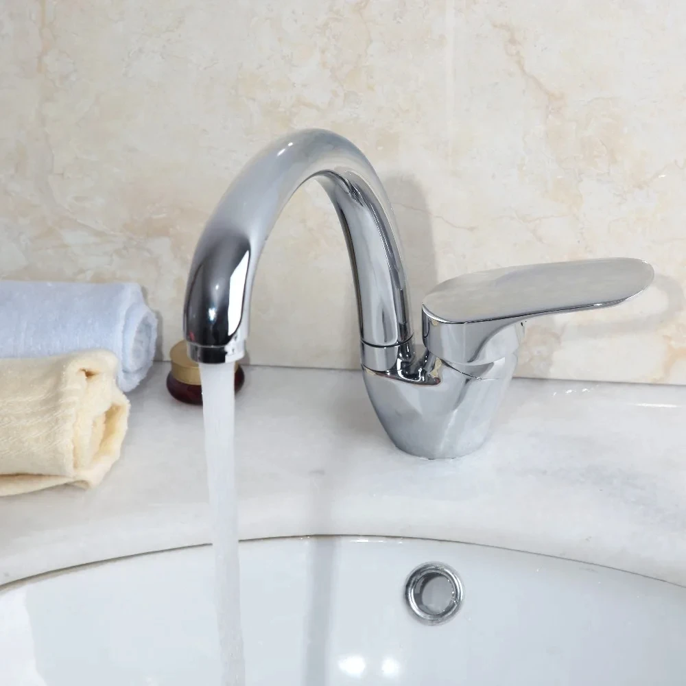 Household Kitchen Faucet 360° Rotation Kitchen Hot and Cold Faucet Single Handle Deck Mounted Polished Basin Sink Mixer Tap