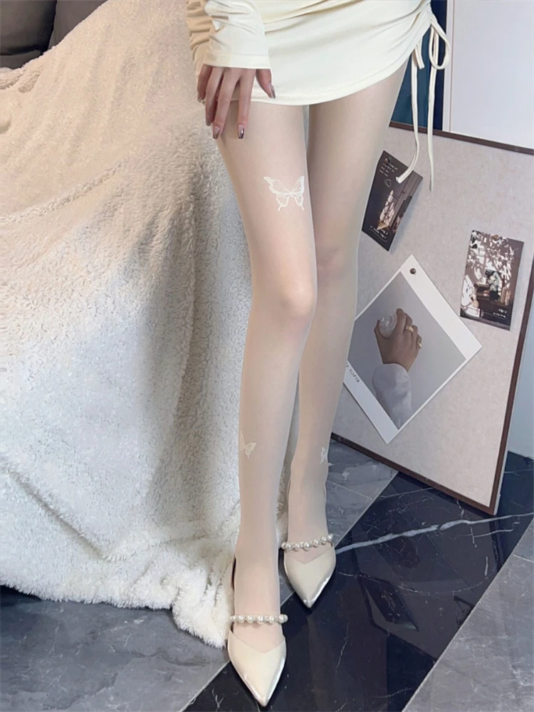 Pantyhose Women's Sexy Black Bow Printed Ultra-Thin Slim Leggings White Fashionable Simple All-Match Four Seasons Universal 1Pc