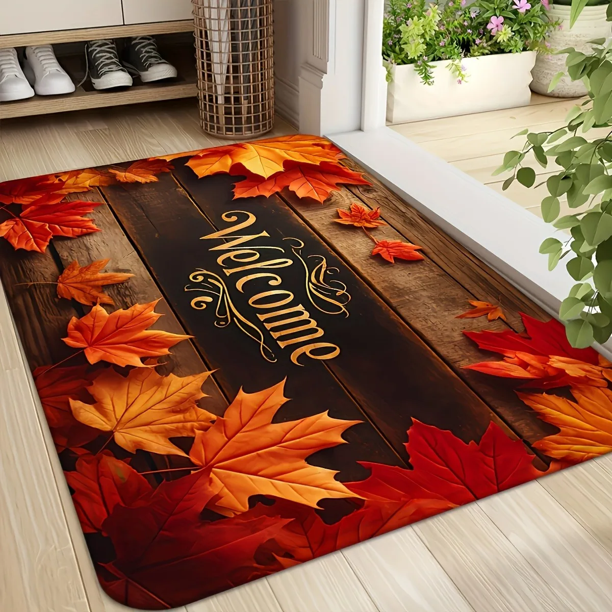 

1PC Autumn Welcome Pattern Kitchen Rug Non-Slip Door Mat Pop design Bathroom Rug Bath Mat Carpet for Home Sink Laundry Decor