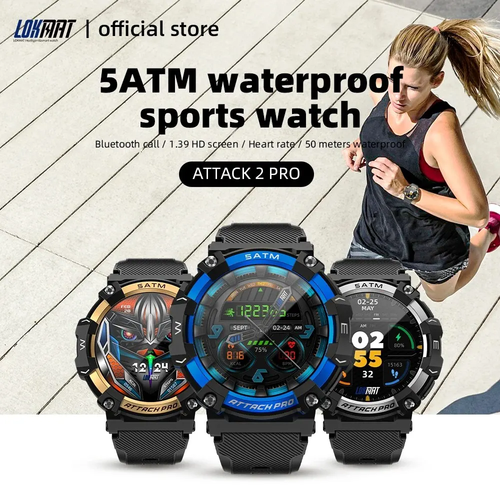 LOKMAT ATTACK 2 PRO Smart Watches Fitness Outdoor Sports Health Monitoring Compatible with Android IOS Watches For Men and Women