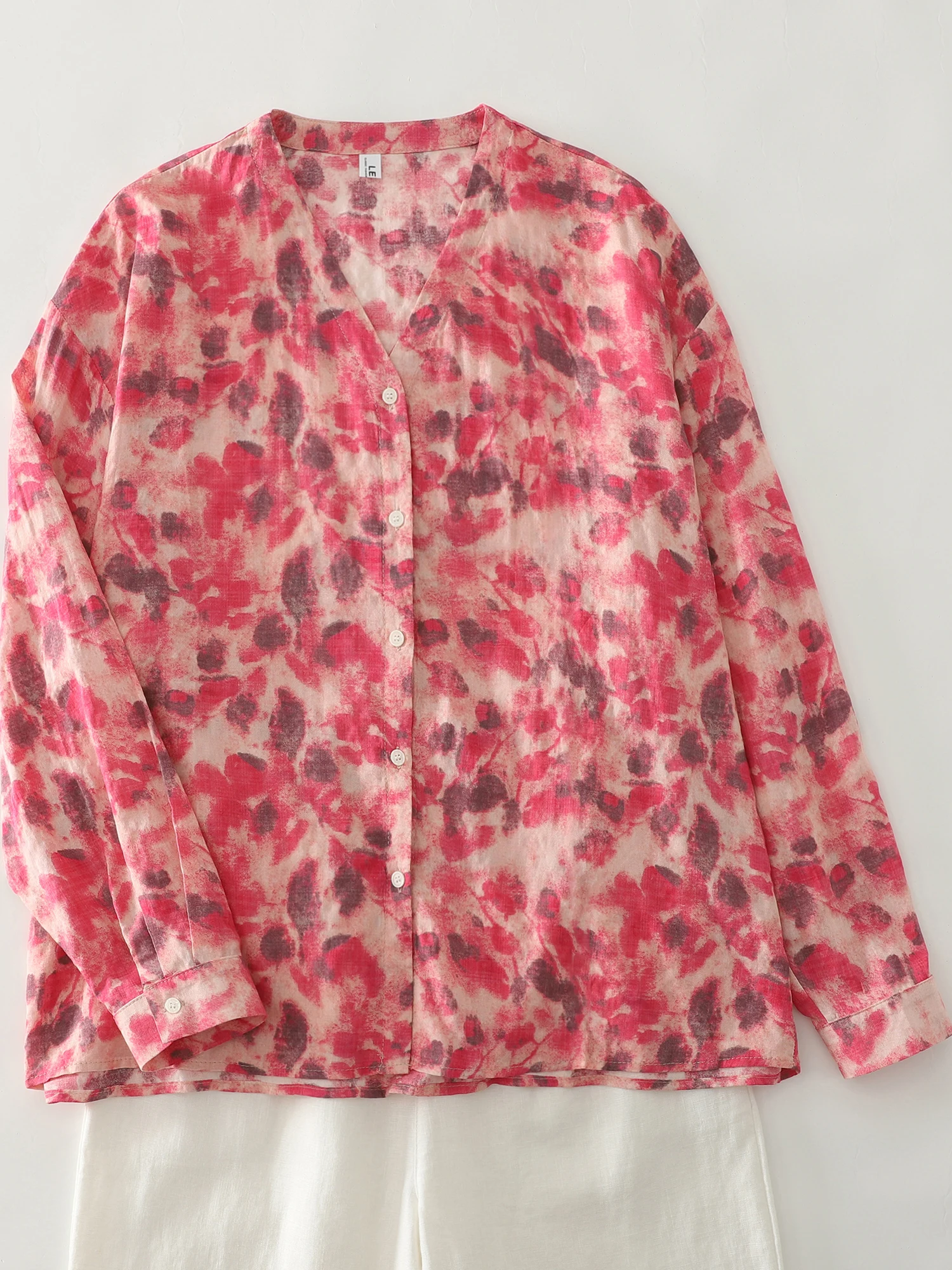 Retro algodón Lino Casual V-ne tamaño grande Floral irt nueva marca de otoño 2025 mujer Faion Casual Sle irt