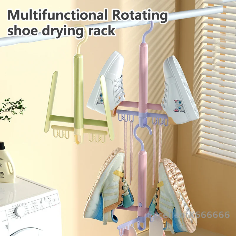 

Rotatable Shoes Drying Rack Windproof With Sock Clips Shoes Drying Hanger Quickly Dry Space Saving Hanging Shoes Hook