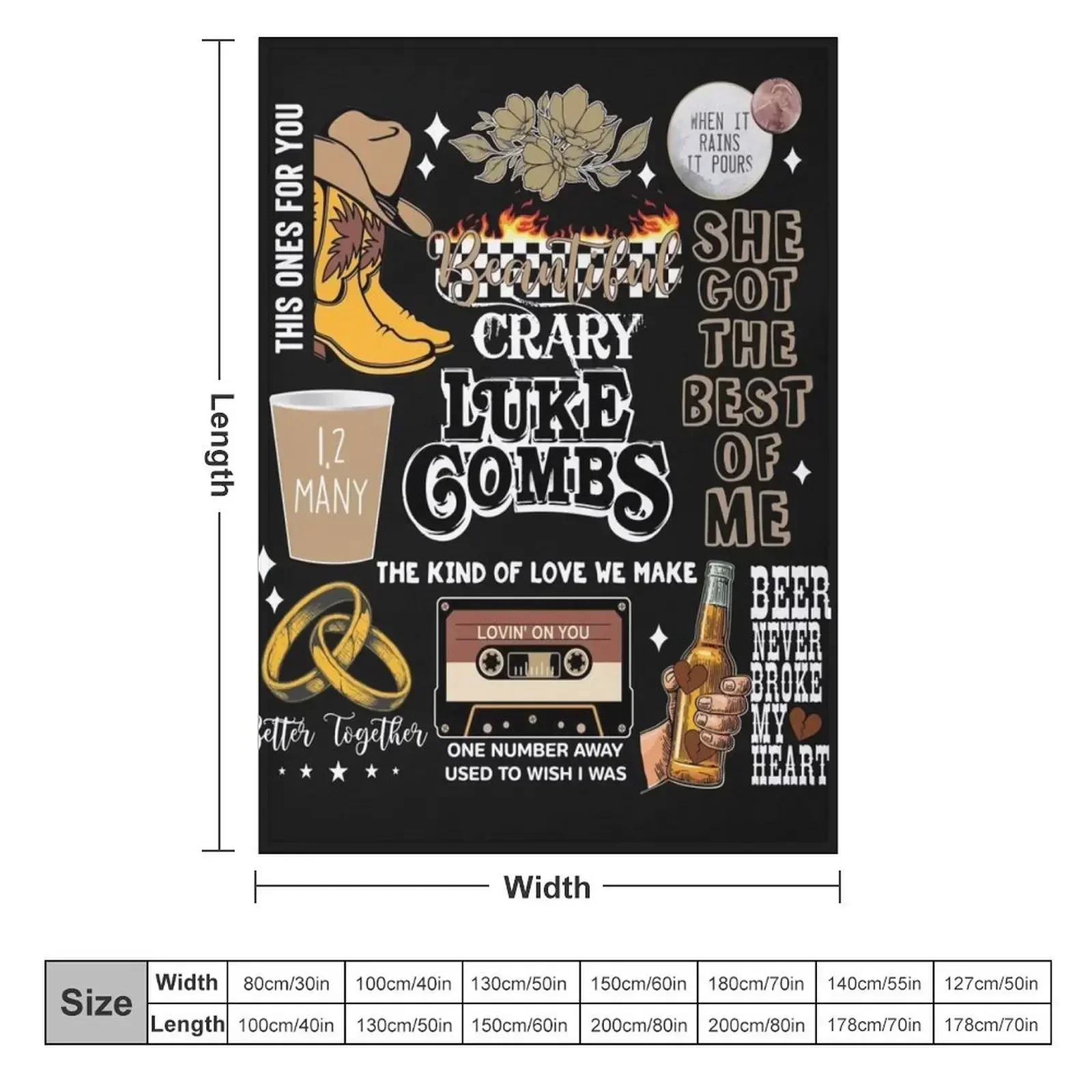 Luke Combs Vintage texas music rodeo Throw Blanket couch cozy soft plush fuzzy picnic outdoor blanket