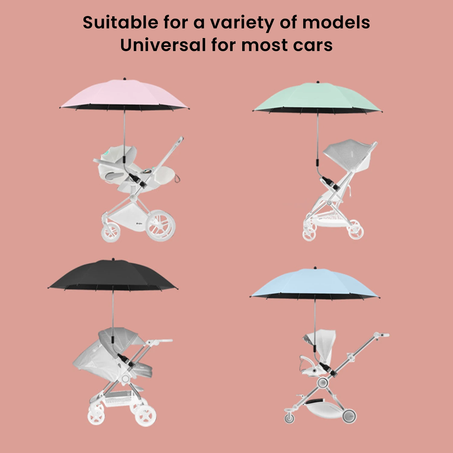 Universal Baby Stroller Parasol 360° UV Protection Adjustable  Baby Stroller Umbrella Dual Use Rain or Shine Stroller Sunshade