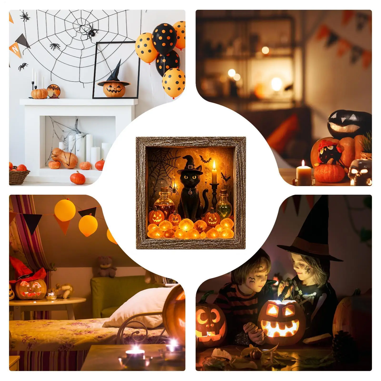 Halloween Table Top Decorations Sea Glass Stone LED Memory Box Set 21.5x21.5x3.7cm Lighted Halloween Table Decor For Mantel - view 4