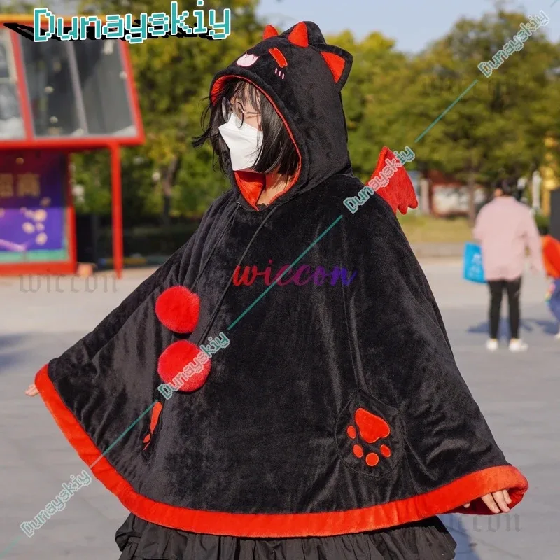 

COSda@Kawaii Cartoon Cat Y2k Blanket Plush Pajamas Anime Cloak Costume Halloween Cloak For Adults Winter Ponchos Women Hooded Ca