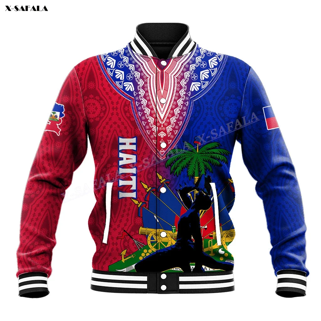 Haiti Ayiti Neg Maron Dashiki Royal Flag 3D Printed Thick Baseball Jacket Men Female Outwear Pullover Jumper Jersey Warm