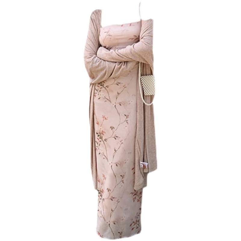 Cárdigan abierto Vintage grande Dr 200 Pou para mujer, vestido adelgazante con tirantes, ropa de talla grande