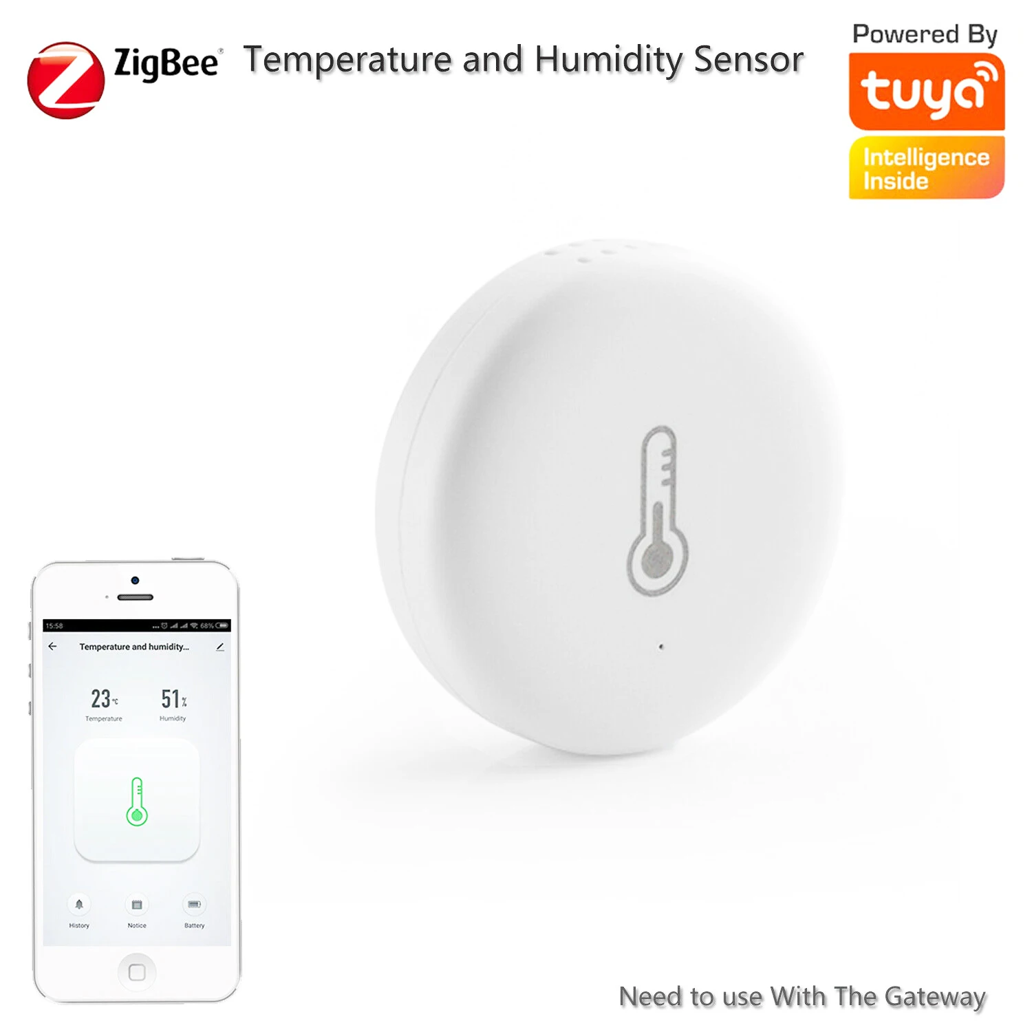 Tuya Zigbee Temperature and Humidity Sensor Wireless Gateway Hub Indoor Hygrometer Controller Work With Alexa Google Smart Home